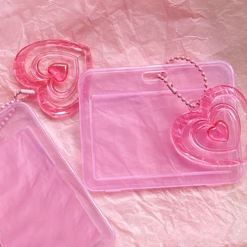 Прозрачная Розовая обложка для карточек, Подвеска с любовью, милый Держатель для фотокарточек Kpop, Модный чехол для пластиковых карт, защитный чехол для пластиковых карт  5