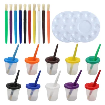 Набор пластиковых акварельных кистей 23шт с чашками для чистки кистей и палитрами, портативный детский набор для рисования акварелью  0