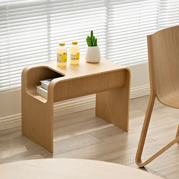 Угловой диван из массива дерева в скандинавском стиле, журнальный столик с дизайнерским краем, журнальный столик С-образной формы в минималистском стиле, Небольшой журнальный столик для хранения  5