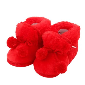 Детские зимние теплые сапожки YILEEGOO, украшенные маленькими помпонами, плюшевые сапожки для холодной погоды  5