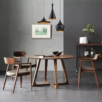 Минималистичный обеденный стол в японском стиле Комбинированная квартира Круглый стол из массива дерева Современная мебель для гостиной Muebles Hogar  5