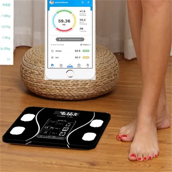 Шкала жировых отложений Bluetooth BMI Весы для тела Умные Беспроводные Цифровые весы для ванной комнаты Анализатор состава тела Весы для взвешивания  10