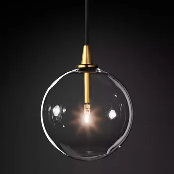 Современный подвесной светильник с прозрачным стеклянным шаром, подвесной светильник для кухни в стиле лофт, прикроватная тумбочка для гостиной, простой декор для подвесного освещения в стиле ретро  5