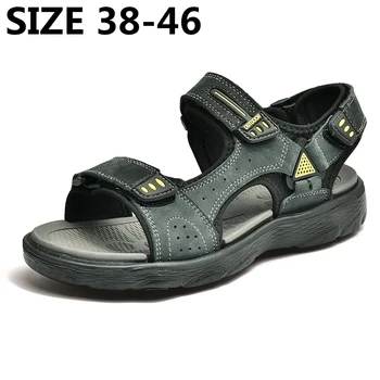 Новые классические кожаные мужские сандалии, Летняя повседневная обувь, Мужская уличная пляжная обувь, Римские летние мужские водонепроницаемые ботинки, Размер 38-46  3