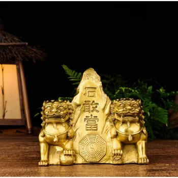 Медная статуэтка Чистый медный камень Тайшань может быть использован в качестве украшения для починки рога латунного льва геомантии  5
