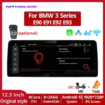 NAVIGUIDE 12,3-Дюймовый Беспроводной CarPlay Android Auto Multimedia Сенсорный Экран Для BMW 3 Серии E90 E91 E92 E93 Головное Устройство  2