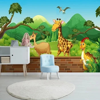 Изготовленный на заказ плакат, фотообои, настенное покрытие Nordic Modern, настенная роспись с лесным жирафом, обои для стен спальни Papel De Parede 3D  5