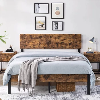 Каркас кровати с деревянным изголовьем, коричневый в деревенском стиле, Queen  5