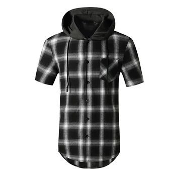 Мужская рубашка с коротким рукавом, толстовка, клетчатые рубашки, Уличный повседневный стиль, мода в стиле хип-хоп, Мужские рубашки, Повседневная Свободная мужская блузка, сорочка  3