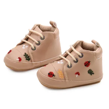 Обувь для маленьких девочек Милые вышитые туфли ботильоны для маленьких мальчиков Противоскользящая обувь для новорожденных  5
