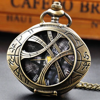 Странные Ретро-овальные кварцевые карманные часы с полым глазом, Бронзовая цепочка для свитера, Антикварное ожерелье, Часы для мужчин и женщин  5