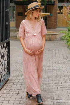 Платья для беременных для фотосессии, летнее платье для беременных с V-образным вырезом, белое кружевное платье с коротким рукавом для беременных, макси-платье для фотосъемки беременных женщин  5