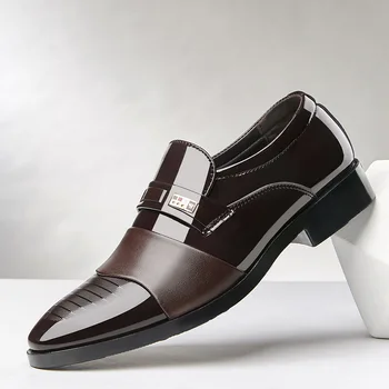 Мужская деловая официальная кожаная обувь, Комфортные оксфорды, Нескользящая модельная обувь, офисная обувь Sapatos De Couro Masculino  5