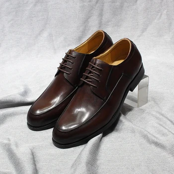 Классические мужские туфли-дерби из натуральной кожи на шнуровке с гладким носком, офисные модельные туфли ручной работы для мужчин, свадебная уличная официальная обувь  4