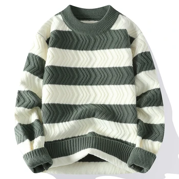 Свитера мужские 2023 Зима, новое поступление, утолщенный теплый свитер, мужские полосатые свитера, осенние мужские шерстяные пуловеры, размер M-XXXL MY8003  5