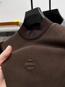 Модный свитер высокого класса с буквенным принтом, мужской осенний новый тренд 2023, двусторонняя бархатная футболка, ретро пуловер с высоким воротом  0