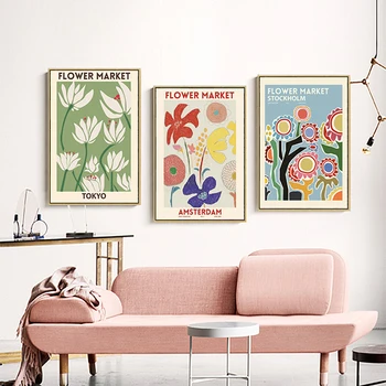Скандинавская декоративная живопись, плакат в Instagram Стиле, фреска, ресторан, спальня, фреска, ниша, Абстрактная картина с цветами  5