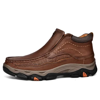Кожаные уличные ботинки для мужчин, повседневные кожаные мужские ботинки ручной работы, водонепроницаемые походные ботинки Bota Masculino Para Trabalho  4
