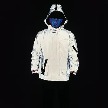 2023 Мужская голографическая светоотражающая куртка-карго на молнии с капюшоном, ветровка, Уличная повседневная одежда Chaquetas  5