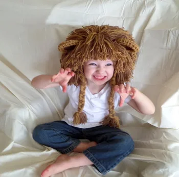 Забавный Лев Детская шапочка для волос, шапочка-парик, зимняя теплая шерстяная пряжа, вязаные крючком Детские шапочки и кепки, реквизит для фотосъемки  5