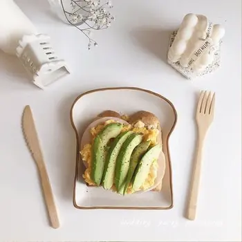 тарелка для тостов с ломтиками хлеба в стиле ins, керамическая тарелка в стиле ретро, тарелка для завтрака с кремом, простая японская тарелка для торта  4