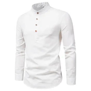 Новые мужские рубашки из хлопка и льна рубашка белая  5