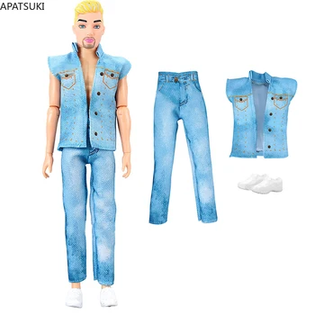 Комплект одежды из модного фильма для куклы Кен Бой, синий топ, брюки, белые туфли, наряды для парня Барби, аксессуары для Кена, детские игрушки  2