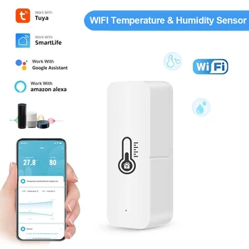 Tuya WiFi Датчик Температуры и Влажности В помещении Приложение Smart Life Аккумуляторный Термометр Гигрометр Монитор Работает С Alexa Google  4