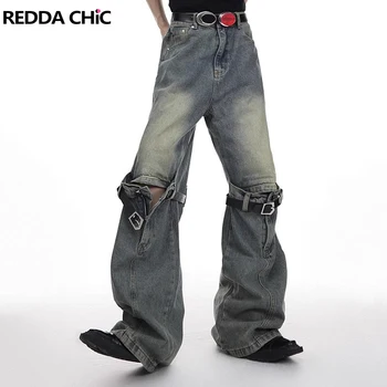 ReddaChic Хип-хоп Мужские Мешковатые джинсы с поясом Grunge Y2k Широкие Джинсовые брюки с разрезом на молнии Cyberpunk Hipster Уличная одежда  5