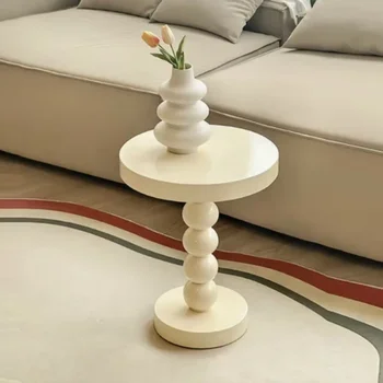 Маленький столик в стиле ретро, круглый столик из массива скандинавского дерева, журнальный столик, прикроватная тумбочка, полка для маленького столика в бесшумном стиле.  10