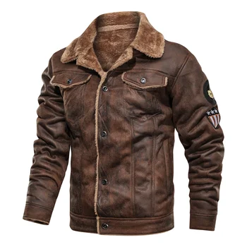 Зимняя мужская куртка из плотной теплой флисовой кожи 2024 года, военная куртка-бомбер, мотоциклетное пальто для мужчин  5