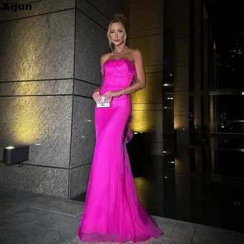 Выпускное платье Русалки цвета Фуксии Xijun Элегантные вечерние платья длиной до пола без бретелек для официальных мероприятий Vestidos De Fiesta  10