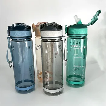 Спортивная бутылка для воды с соломинкой для кемпинга, пеших прогулок, на открытом воздухе, Пластиковая Прозрачная бутылка без BPA Для мужчин, посуда для напитков 800 мл  5
