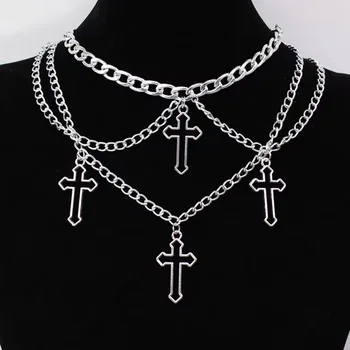 Женское ожерелье с выдолбленным готическим крестом, модная металлическая подвеска из нержавеющей стали, классические украшения в стиле панк, подарок для друзей  4