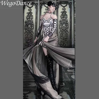 Новый модный комбинезон из спандекса с рисунком в виде хвоста, сетчатые шлейфы, комбинезон для празднования дня рождения, наряд для женщин, леггинсы для танцев певицы  5