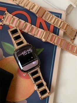 Металлический ремешок с Блестящим Опалом для Apple Watch серии 7 6 SE 5 4 3 2 1 Роскошный Ремешок Со Стразами Для ремешка iwatch 41 мм 40 мм 38 мм 45 мм  5