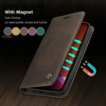 Ретро Кожаный чехол для телефона iPhone 15 14 Pro Max 13 mini 12 11 8 7 Plus XS XR SE, Магнитный Флип-чехол-бумажник для iPhone 15 funda  5
