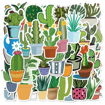 Наклейки на растительную тематику, набор неповторяющихся наклеек, яркие кактусово-зеленые растения, набор наклеек, водонепроницаемые наклейки из ПВХ для телефона и ноутбука  5
