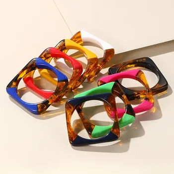 Винтажные разноцветные квадратные браслеты из смолы для женщин, геометрические широкие браслеты для девочек, простые женские украшения для путешествий в стиле ретро.  3