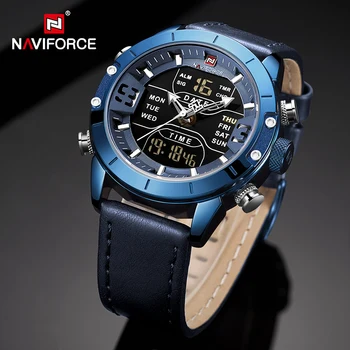 Мужские часы NAVIFORCE, военные многофункциональные светящиеся наручные часы, водонепроницаемые цифровые мужские кожаные часы Relogio Masculino  5