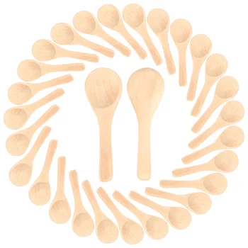 50 Штук Маленьких Деревянных Ложек Mini Nature Spoons Деревянная Чайная Ложка Для Меда Кухонные Ложки для Приправ (Светло-коричневые)  10