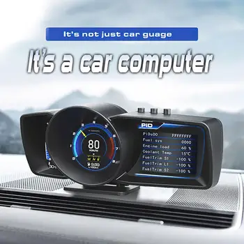 Двухэкранный Автомобильный Головной дисплей OBD2 GPS Автоматический Дисплей Smart Car HUD Датчик Бортового компьютера Охранная Сигнализация Температура воды и масла. Обороты в МИНУТУ  5