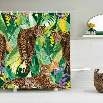 Занавеска для душа с растительным леопардовым рисунком, водонепроницаемая занавеска для ванной комнаты из полиэстера с 3D-печатью, занавески для душа в ванной комнате, большой размер 300X180  10