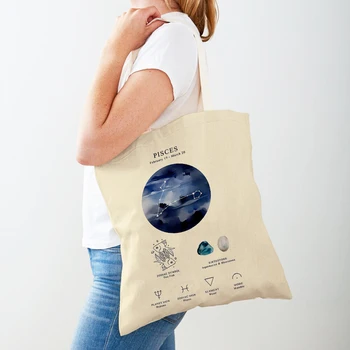 Женские сумки для покупок, камень Созвездия, Символ Зодиака, Планета, сумка, складная тканевая сумка для покупок, холщовая сумка в стиле харадзюку  0