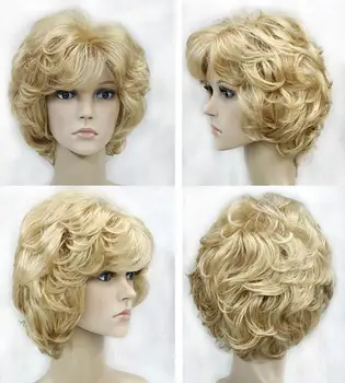 Женский парик, женские парики, короткие золотистые локоны, классические парики из синтетических волос  5