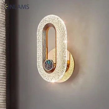 Современный светодиодный прозрачный акриловый эллиптический настенный светильник в скандинавском стиле для украшения дома, настенные светильники, лампа для прикроватной тумбочки в спальне  5