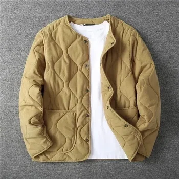 2023 Новая мужская зимняя утепленная куртка, японское винтажное пальто в твердую клетку, мужской пуховик с легкой подкладкой, дизайнерская одежда  5
