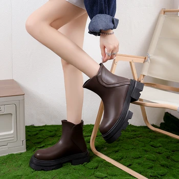 Женская обувь 2023, брендовые женские ботинки без застежки, модные повседневные ботинки для шитья, женские высококачественные ботильоны с круглым носком, Zapatos  5