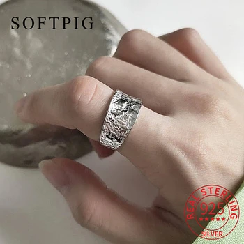 SOFTPIG Настоящее кольцо из стерлингового серебра 925 пробы с изменяемым размером неправильной поверхности для модных женщин, изысканные ювелирные изделия, минималистичные аксессуары  2