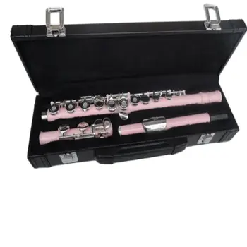 Розовая флейта с 16 отверстиями + открытая клавиша E, серебряный музыкальный инструмент для флейты с коробкой  5